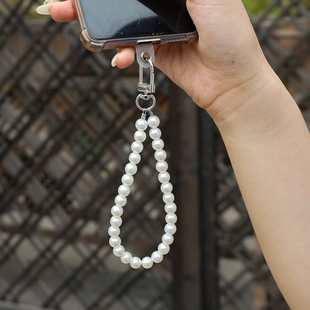 Universal Cell Phone Pearl Chain Anti Lost Phone Wrist Strap Necklace Chain Shoulder Crossbody Lanyard with Tether Patches