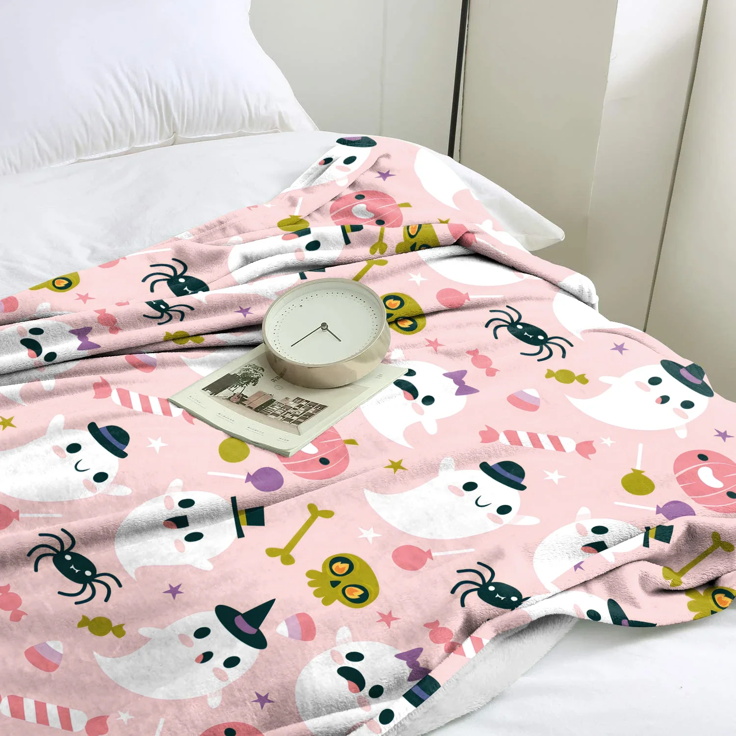 بطانية الفانيلا المطبوعة على الوجهين للهاليان ، شبح لطيف ، مطبوعة ، دافئة ، مفروشات ناعمة ، ديكور منزلي ، مفارش سرير ، هدايا الأعياد #3