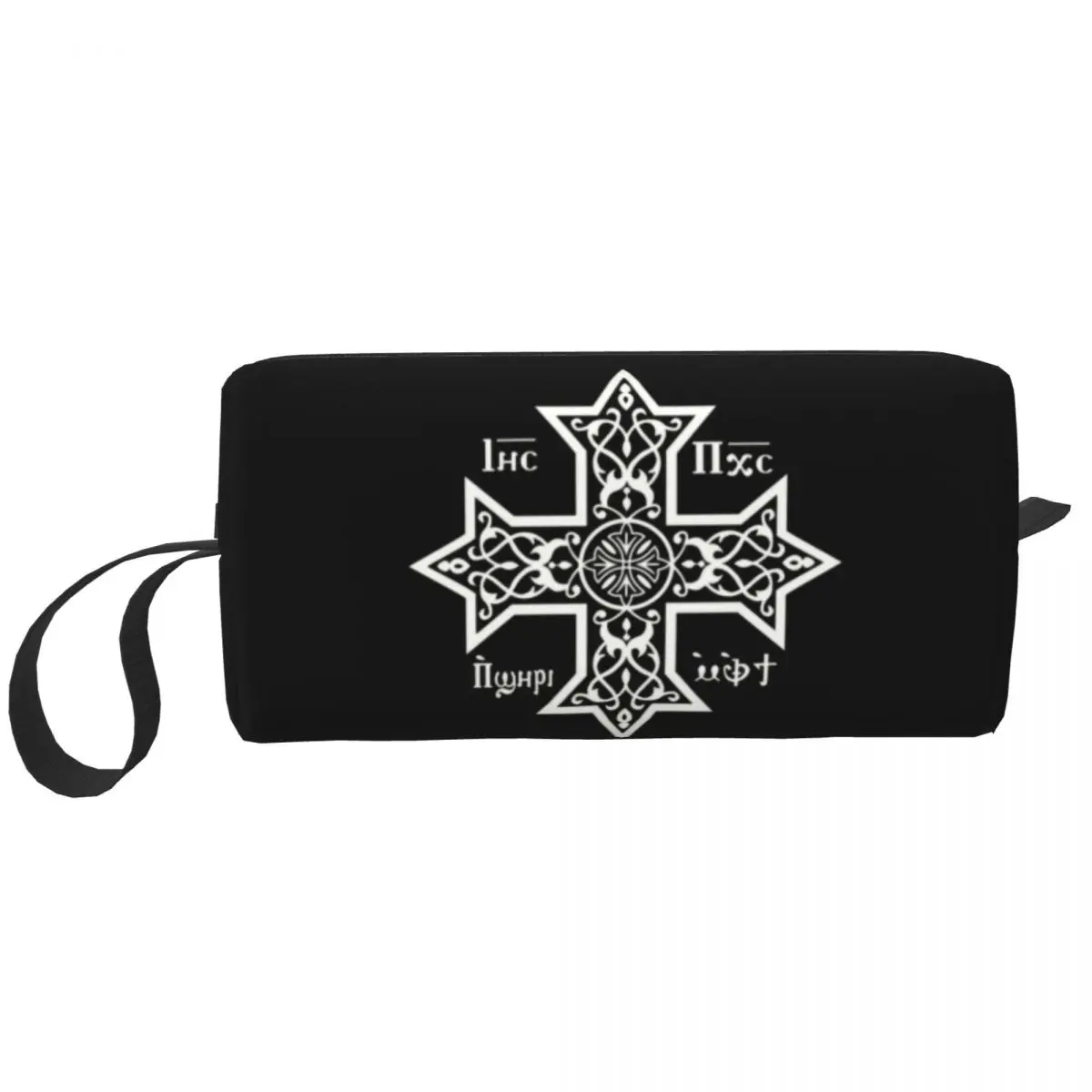 Coptic Orthodox Cross With Jesus Christ The Son Of God Toiletry Bag Makeup Cosmetic Organizer Ladies Beauty Storage Dopp Kit Box