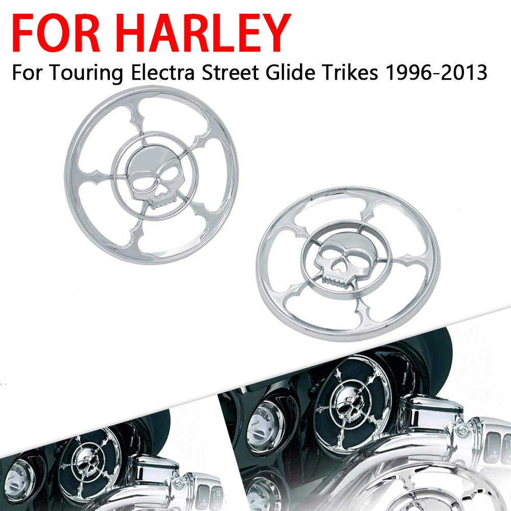 

Fit For Harley Touring Electra Glide Street Glide Trikes 1996-2013 Motorcycle 4.5'' Skull Speaker Grill Cover Trim Chrome Widow