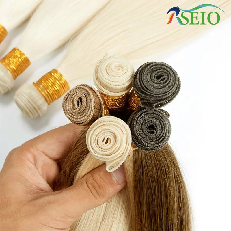 RSEIO Genius Weft Extensions 100% Real Human Hair Bundles Brown Blonde Color Sew In Straight Remy Hair Double Wefts Can Curly