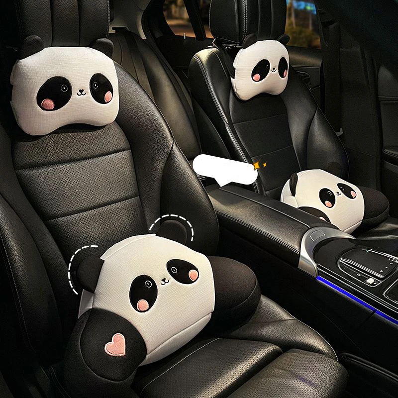 Car Seat Headrest Pillow Plush Head Protector Cartoon Panda Travel Pillow Auto Cute Cushion Interior Accessories For Kids Adults