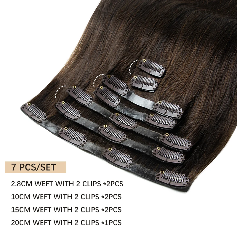 Human Hair Invisible PU Clip In Extensions Injected PU Tape Weft 7Pcs/set 12-24inch 100G 120G Clip On Hair Comfortable Wear
