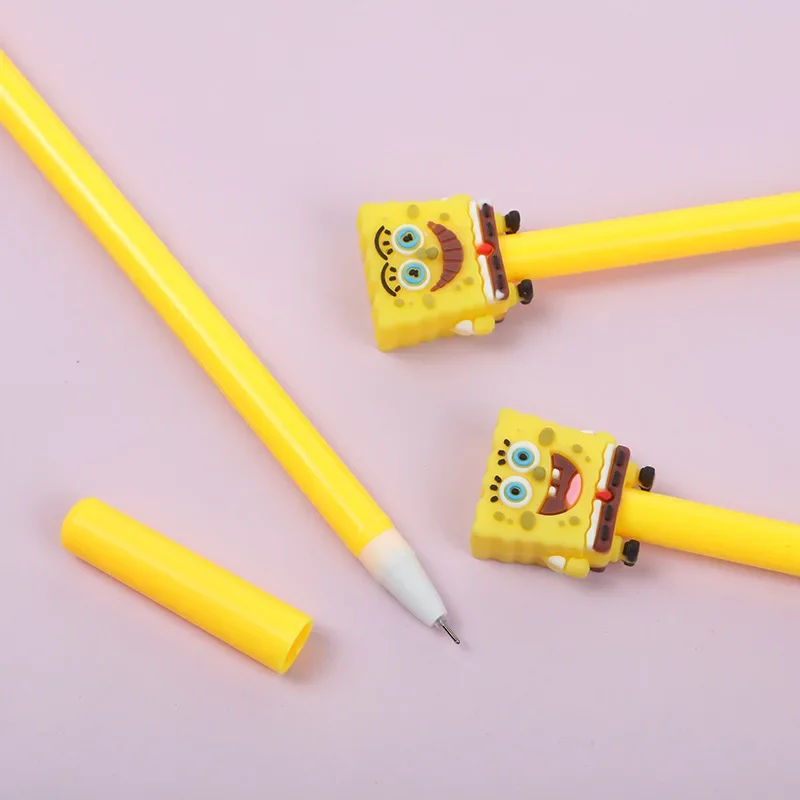 Nuevo estuche creativo de Bob Esponja Squarepants, bolígrafo de plástico ligero y delgado, suministros para estudiantes, bolígrafo negro de dibujos animados para niños y niñas