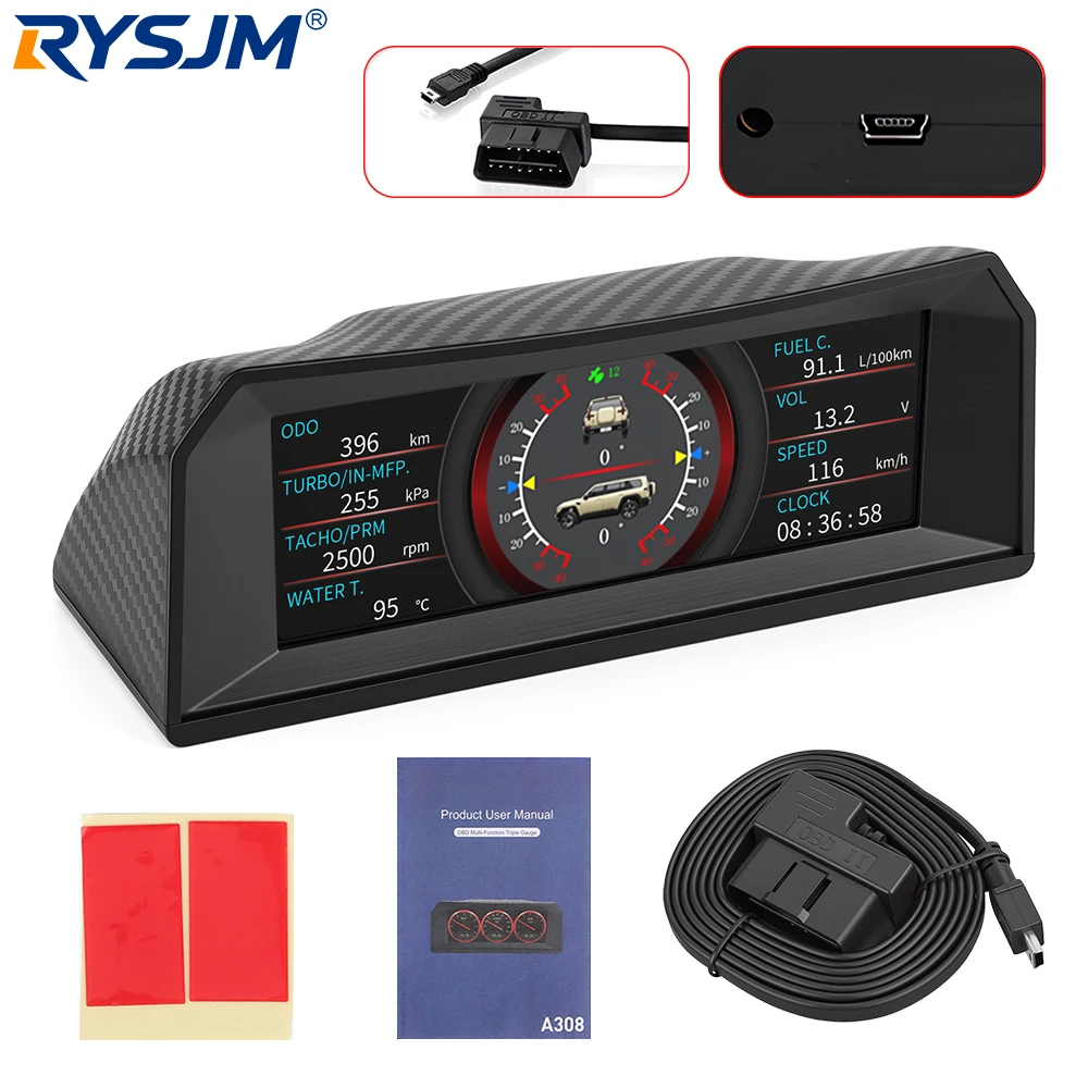 X300 Car HUD OBD+GPS Multifunctional Instrument Speedometer RPM Water Temp Turbo Pressure Fuel Voltage Altitude Incline Display