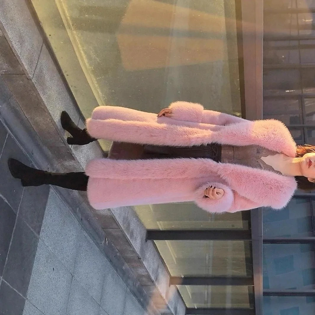 

Роскошное пальто из искусственного меха с мягким воротником, теплое, толстое, средней длины, женское зимнее меховое пальто, трендовый высококачественный тренчкот