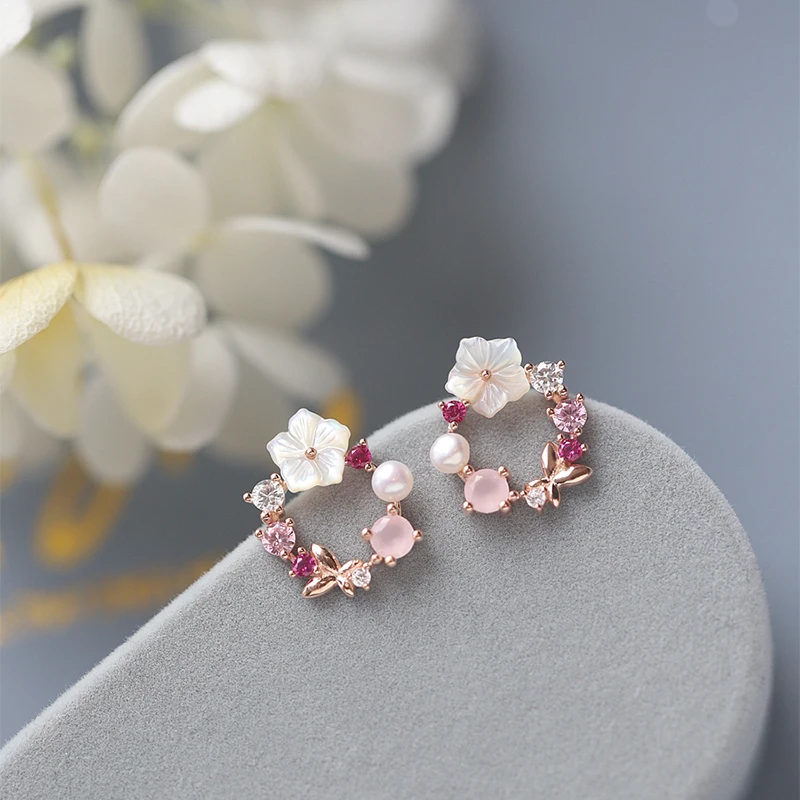 2 Pairs Flower Leaves Stud Earrings for Women Girls Korean Fashion Rhinestone Crystal Stud Earrings Party Banquet Jewelry Gift