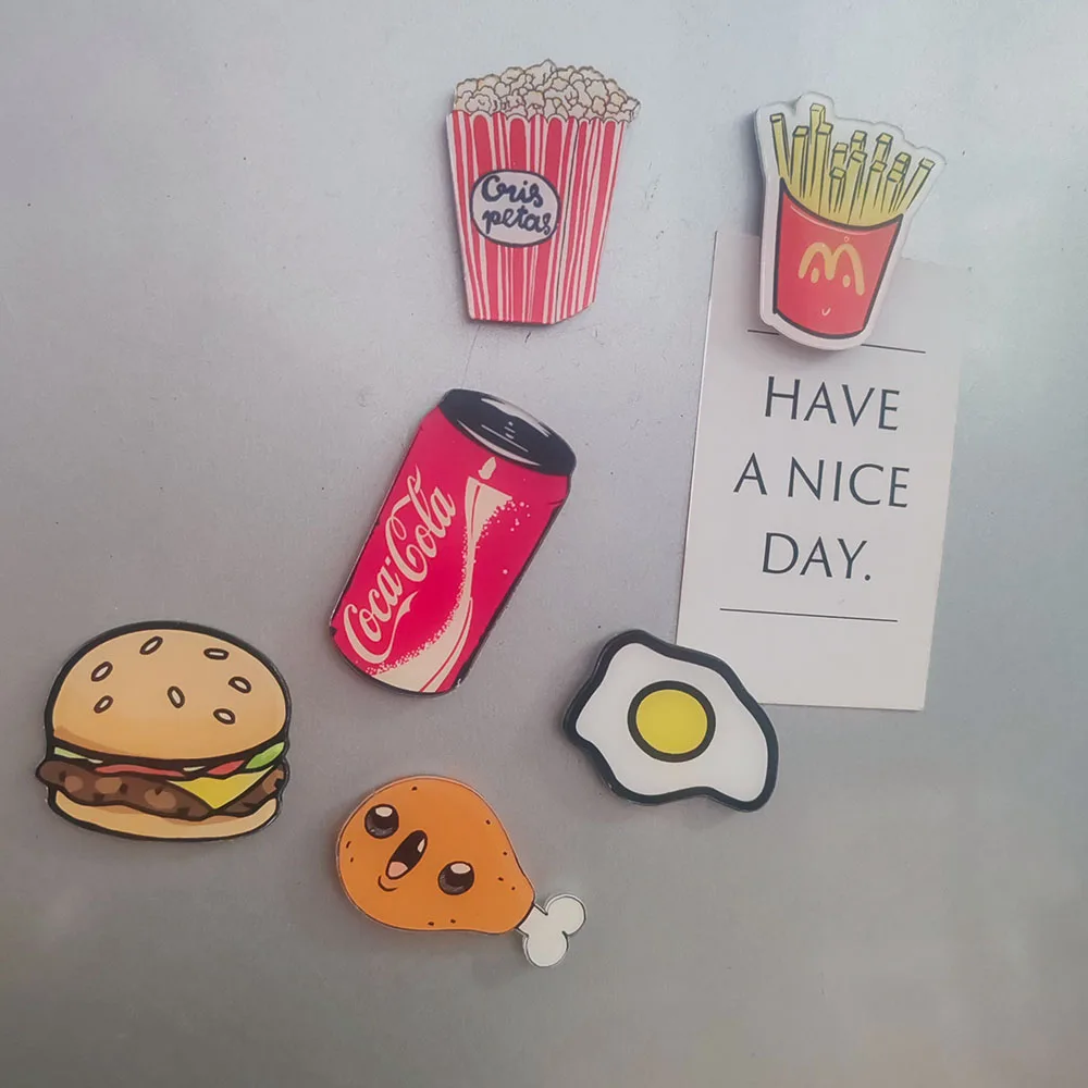 

6pcs Personalized Burger Fries Refrigerator Magnets Cute Cartoon Fridge Blackboard Whiteboard Photo Message Magnets Decorative