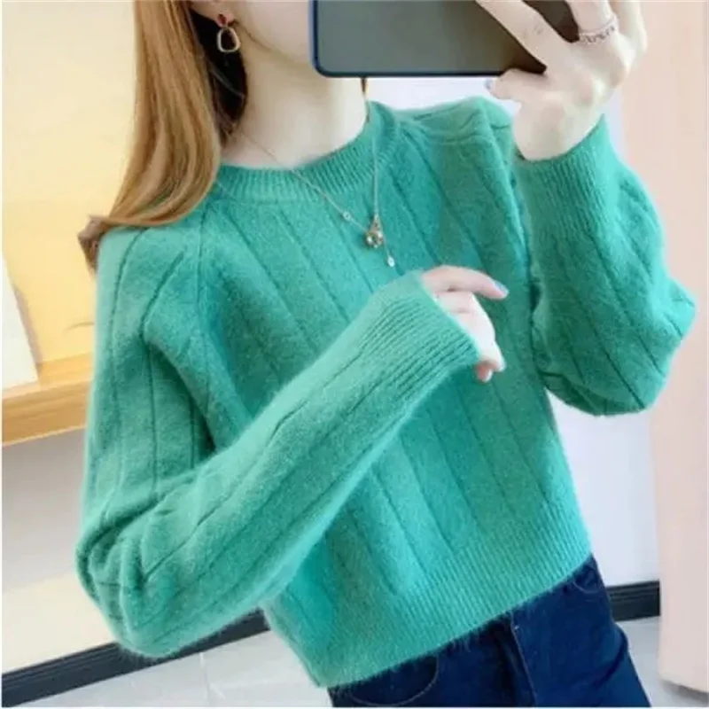 2024 Women Pullover Sweater Coat Autumn Winter Female Long Sleeved Knitting Jacket Ladies Solid Color Fashion Knitwear Outerwear