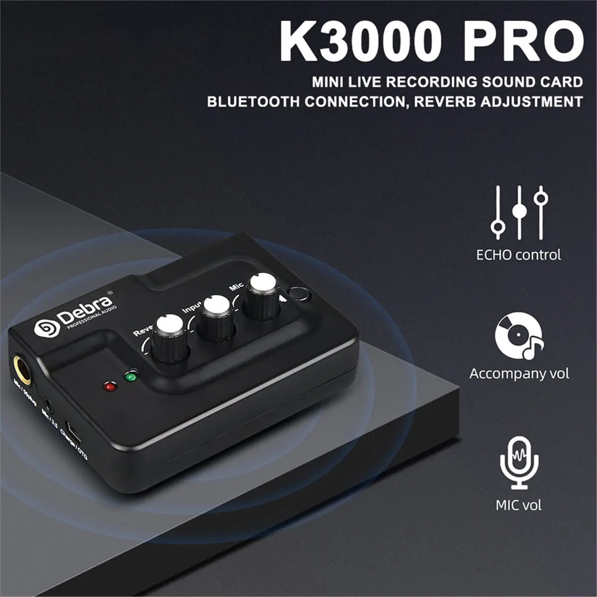 

AD12 DEBRA PROFESSIONAL AUDIO K3000 PRO: Профессиональный аудиомикшер-звуковая карта с внешним интерфейсом, Bluetooth и эффектом DSP Reverb