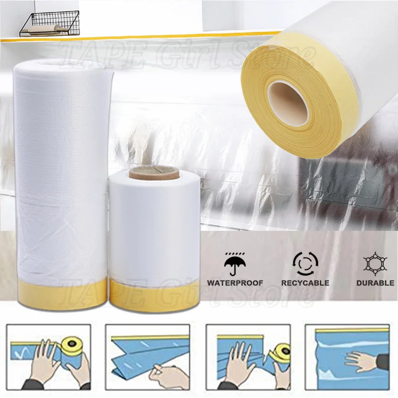 

20M 110/55CM Portable Folded Overspray Protective Sheeting Oil Painting Masking Film Dust Cover Plastic Film Barrier Paint Block