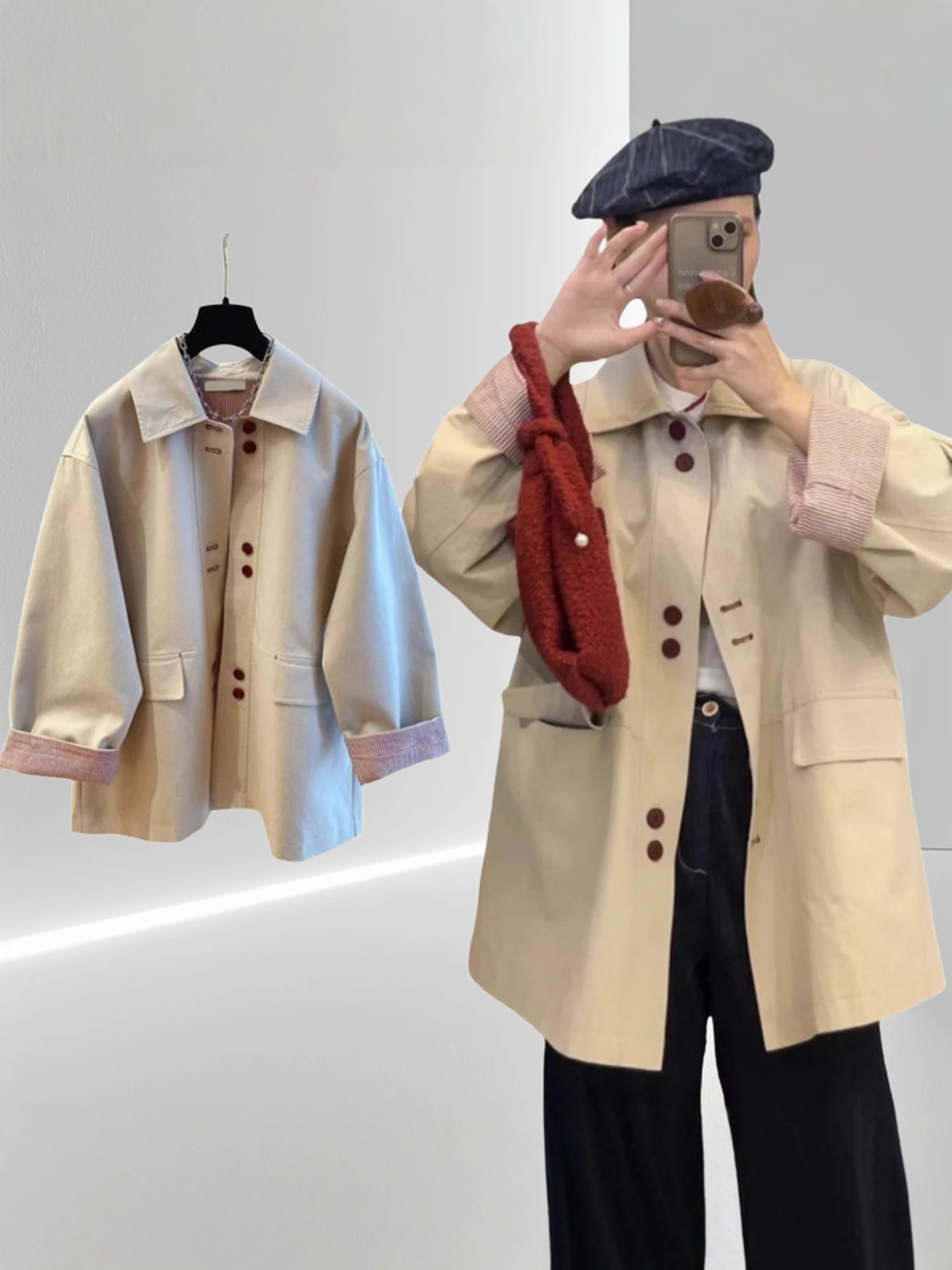 Ele plus Size Mid-Length Women's Coat Casual Artistic Loose Fit Korean Sle Versatile Trendy Outerwear for Ladies