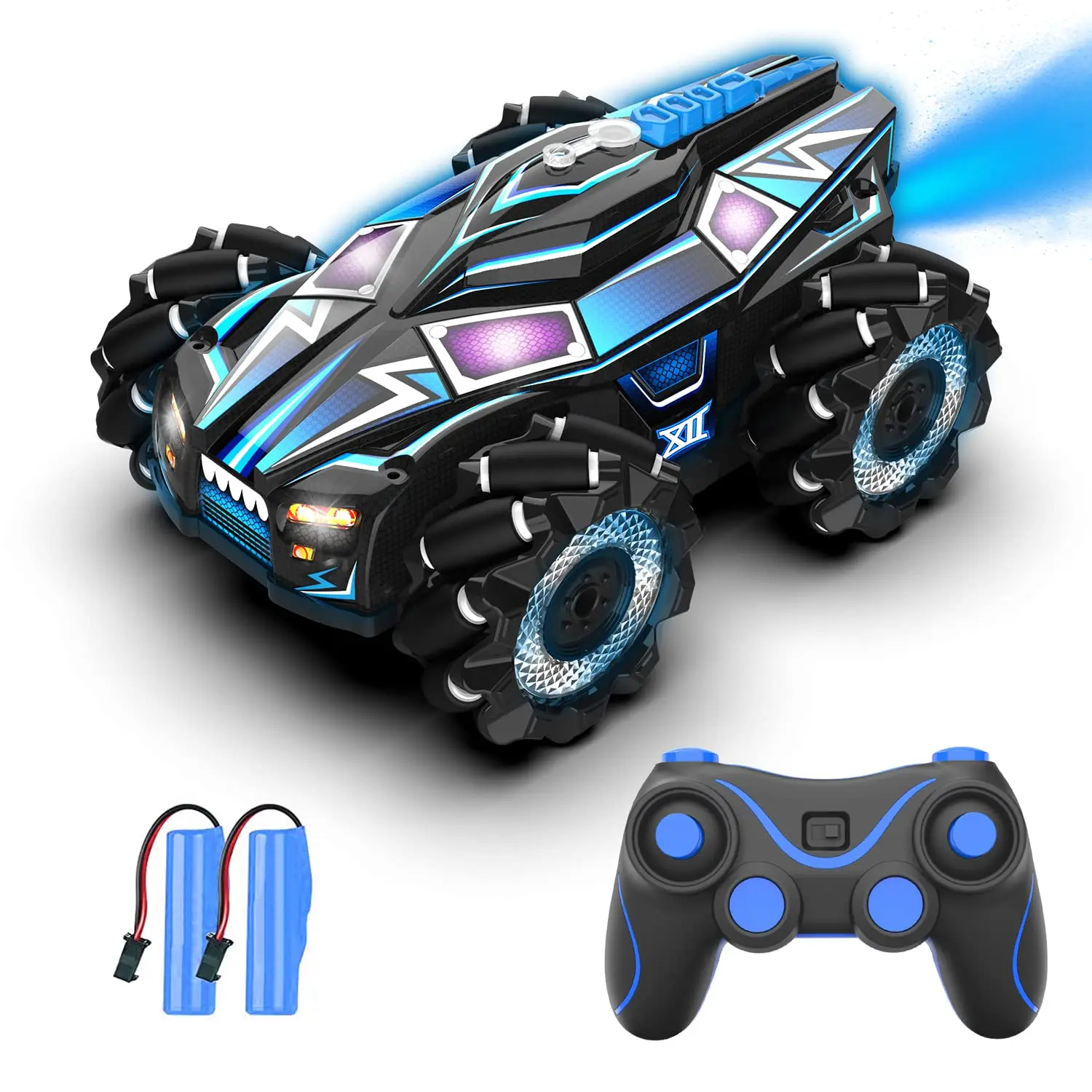 HR Fog Remote Control Car for Kids High Speed LED Light Race RC Car, Sided Rotating 360Flips Vehicles, Birthday