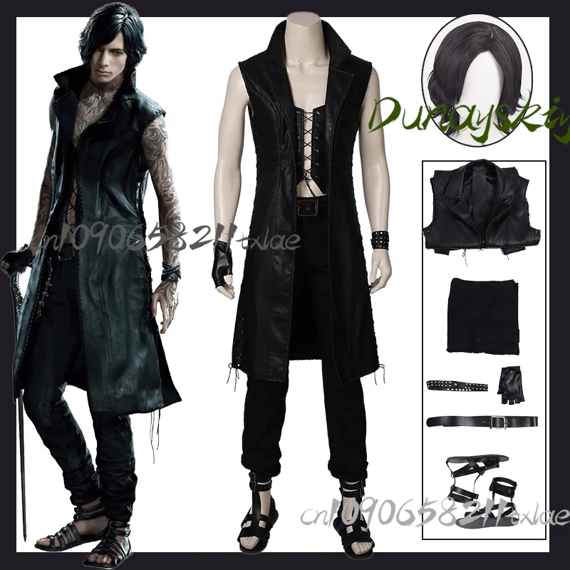 Костюм для косплея Devil May Cry 5 В, полный комплект, плащ без рукавов с париком, сапоги на Хэллоуин/выпускной/ежедневный готический DMC5 Rival