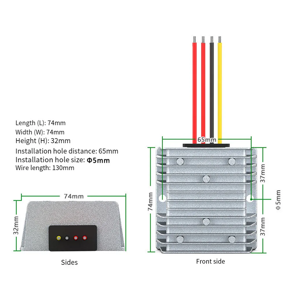 Para condições de mau tempo AC-DC conversor 5a fonte de alimentação 74*74*32mm material de embalagem eficiência de conversão de metal 95