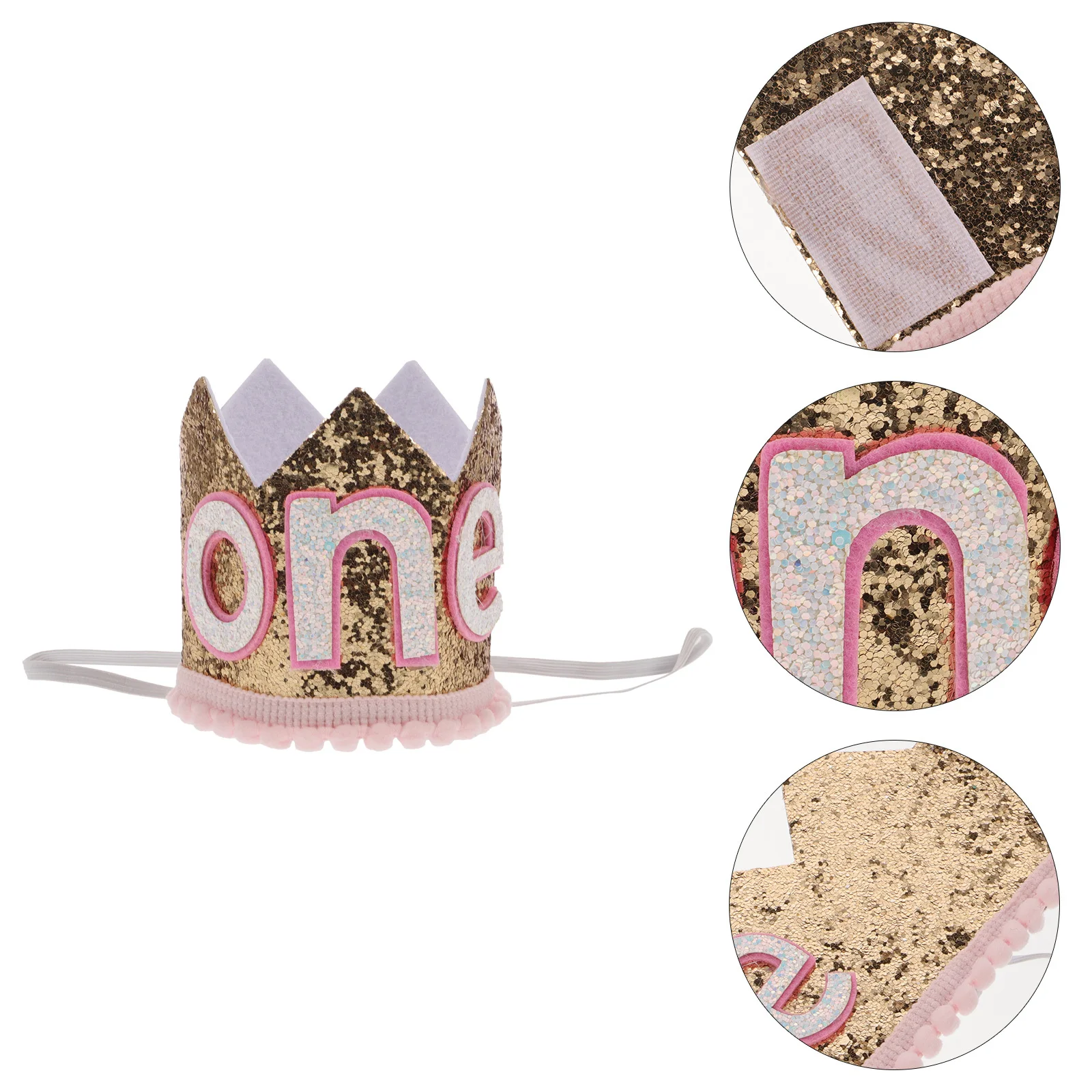 

1pc Glitter Pink Crown Headband For Baby Girl 1St Birthday Party Hat Elastic Fit Kids Birthday Crown Party Supplies Celebration