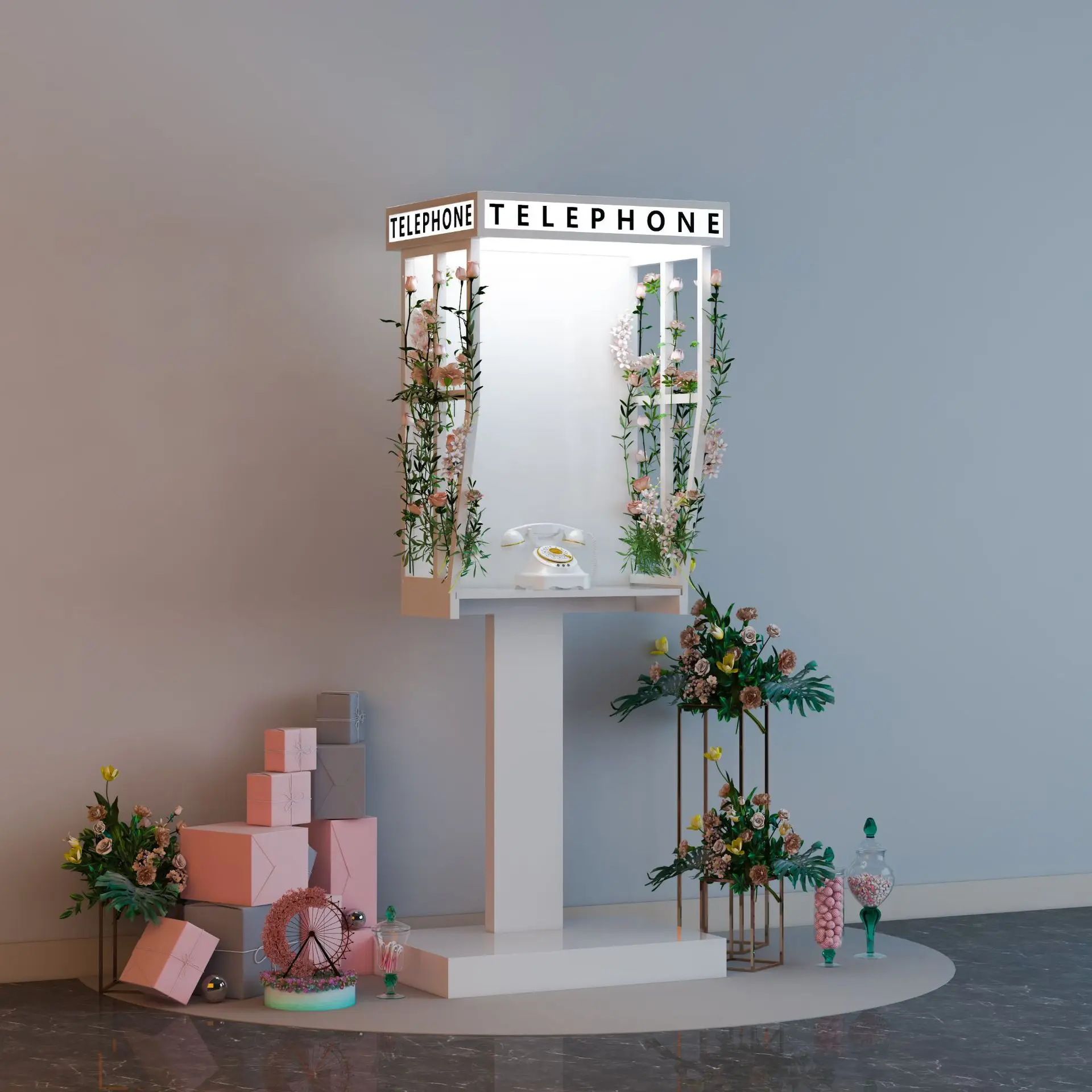 Vintage Style LED Light Box Phone Booth Stand Audio Guest Book Outdoor Indoor Ambiance Decoration is suitable for party events