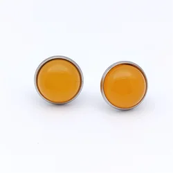 12MM Stone Stainless Steel Stud Earrings Jewelry Tiger Eye Opal Blue Pink Crystal Earings Women Men Gift
