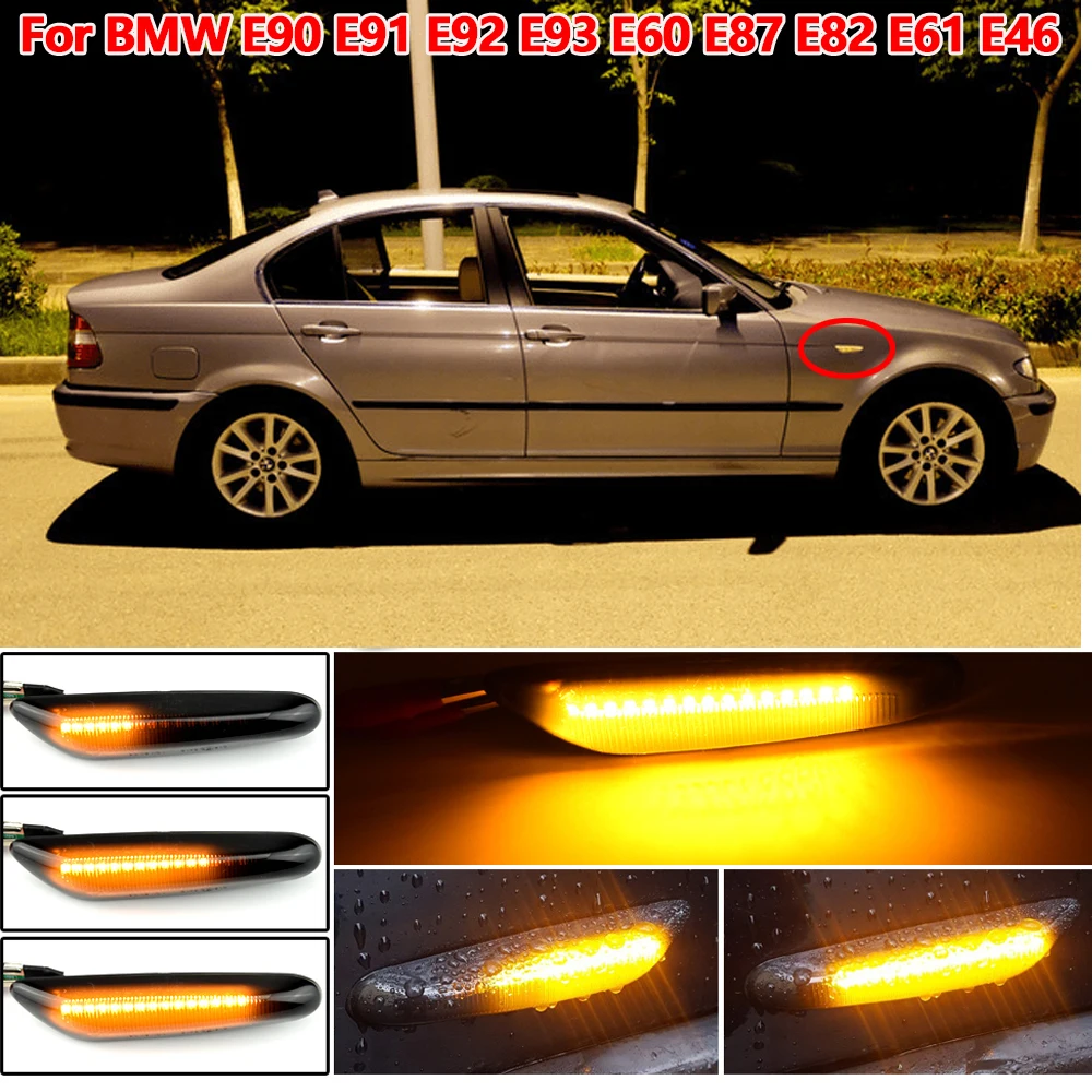 Smoke Lens Dynamic Flowing LED Turn Signal Side Marker Light Blinker Lamp For BMW E90 E91 E92 E93 E60 E87 E82 E46 Accessories view 5