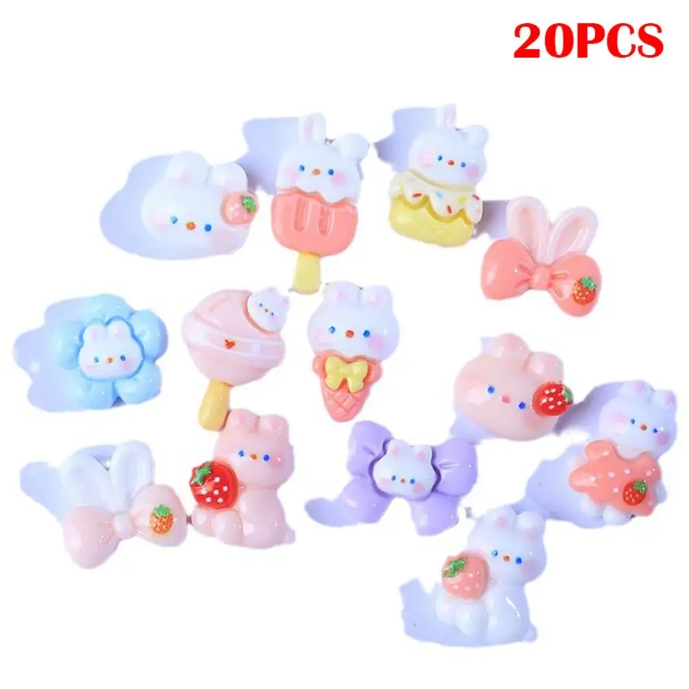 

20pcs Cream Gel Resin Rabbit Slime Charms Scrapbooking Hair Clip Making DIY Crafts Colorful Flatback for Croc Shoes Accessories