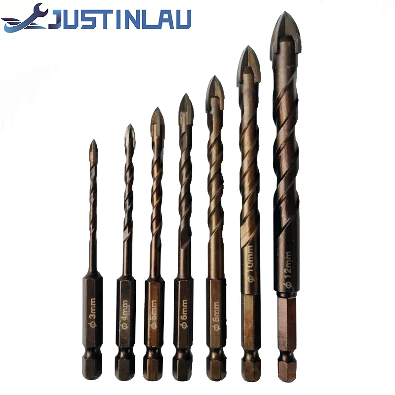 Justinan broca tiling cimento multi purpose cerâmica parede de vidro cimento buraco abridor pedra azul cortador prego broca de metal 3-12mm