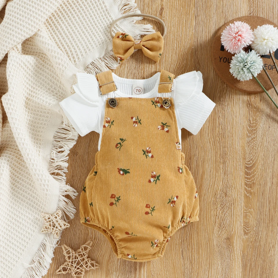 Ensemble été Bébé Ensemble Vêtement Bébé Fille UUAISSO - Salopette Dentelle Fleurie Bandeau | Tenue été Printemps Salopette Dentelle Bébé