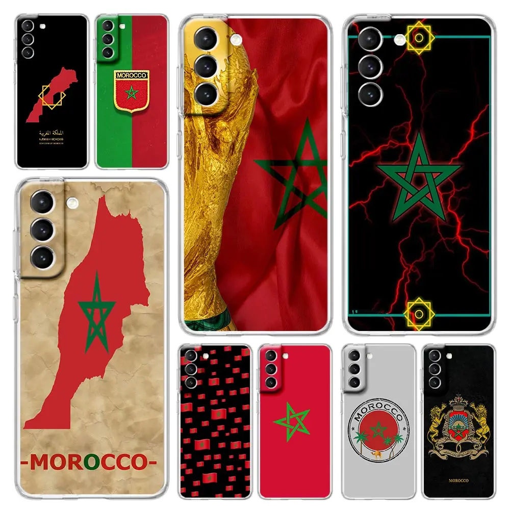 Morocco Flag Passport Phone Case For Samsung Galaxy S23 Ultra S22 5G S20 S21 FE 5G S10E S9 S8 S10 Plus Soft Silicone Clear Cover