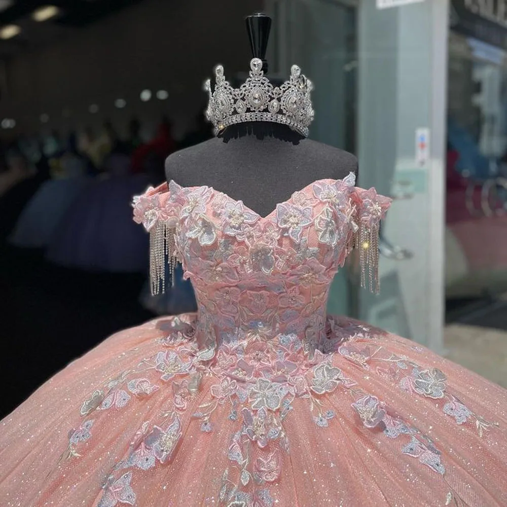 فساتين أميرة الوردي Quinceanera قبالة الكتف زين بريق Vestidos دي 15 Años حفلة عيد ميلاد ثوب 2023 فتاة Vestidos