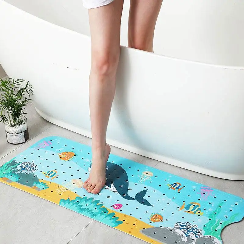 Cartoon Printed PVC Batoom Mat Kids Extended Bath Tub Mat Anti Slip Underwater Scene Floor Mat for Home And Park Use