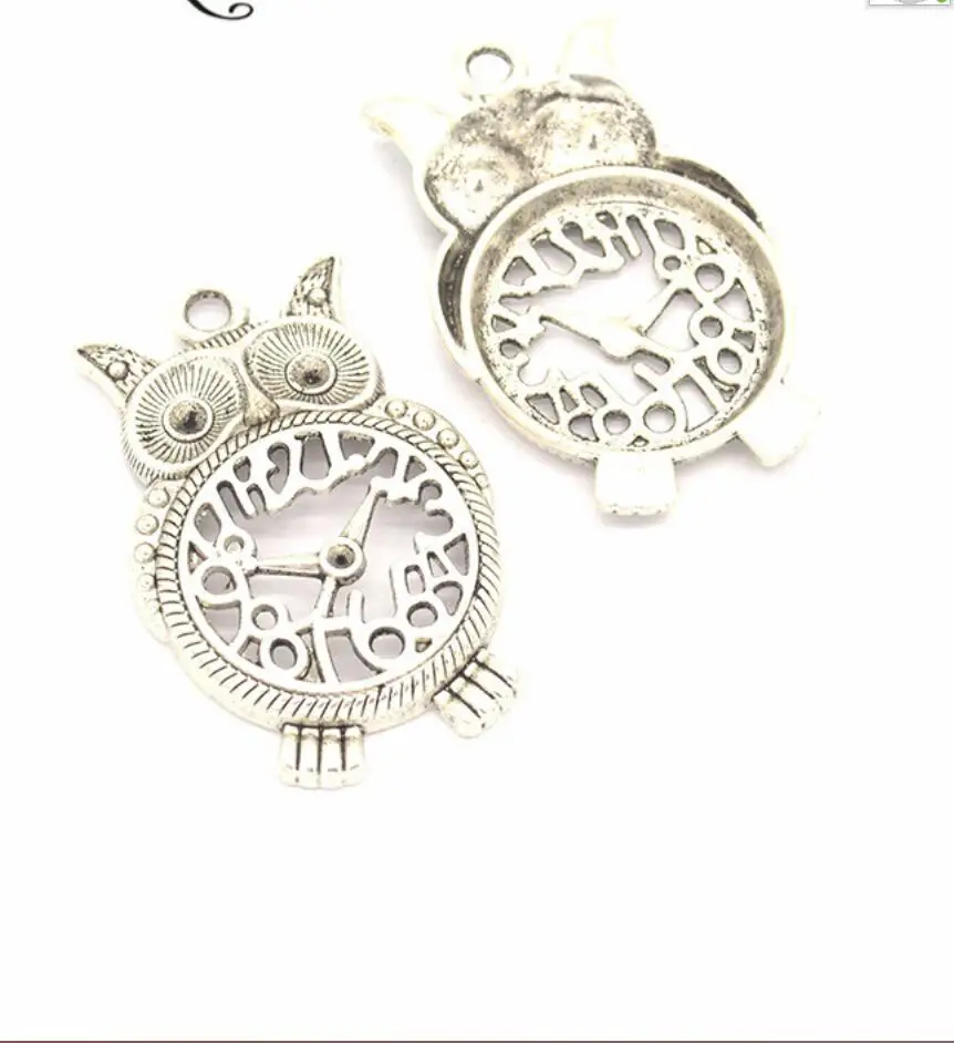 10PCS  49*31mm Vintage Metal Zinc Alloy Hollow Owl Steampunk Clock Animal Charms For DIY Necklace Bracelet Jewelry Making F0628