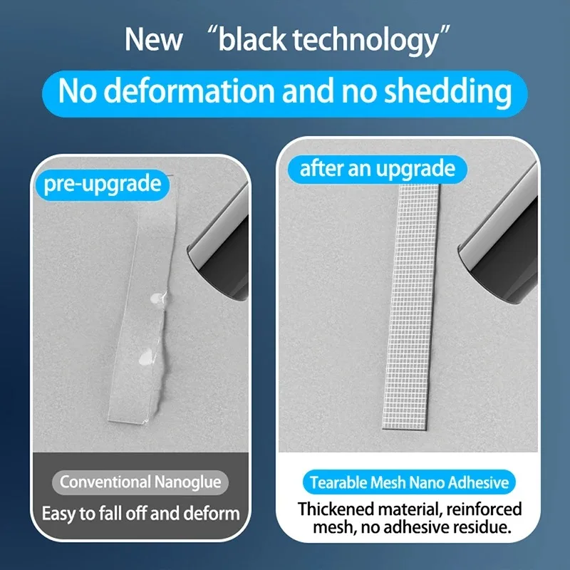 Nano Mesh Double Sided Adhesive Tape, 1mm Thick Upgraded Version with Grid, Multipurpose Waterproof Transparent No-Trace Tape