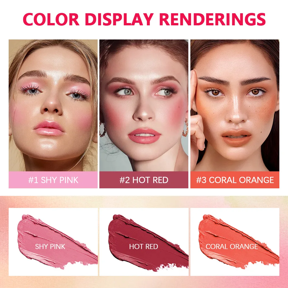 High Pigment Vegan Natural Rotating Long Lasting waterproof Blusher Cream Shimmer Blush highlighter face contouring Stick