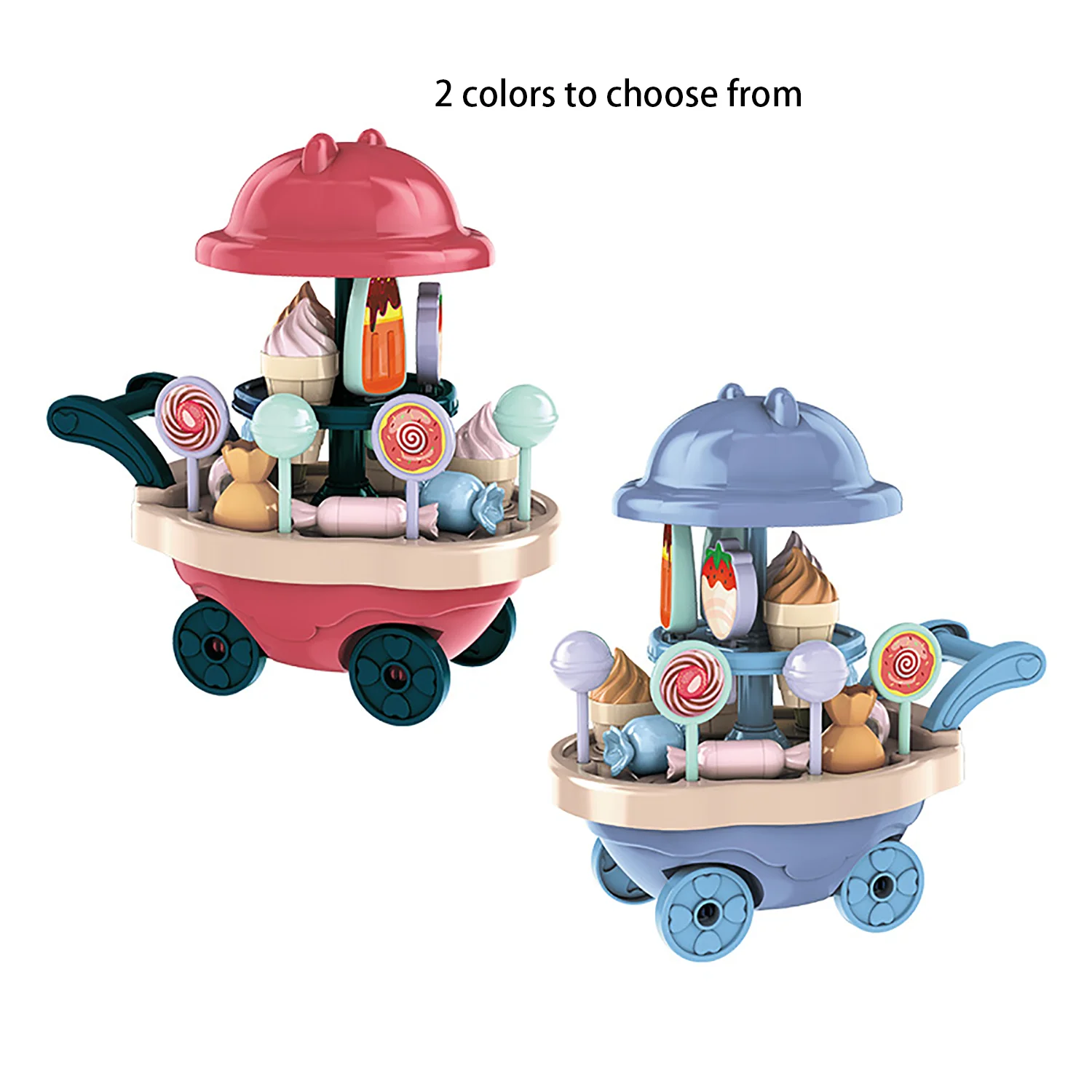 Ice Cream Montessori Toddler Toys Kitchen Pretend Play Food Ice Cream Cart with Storage Trolley Toy Set for Children Gifts 3+