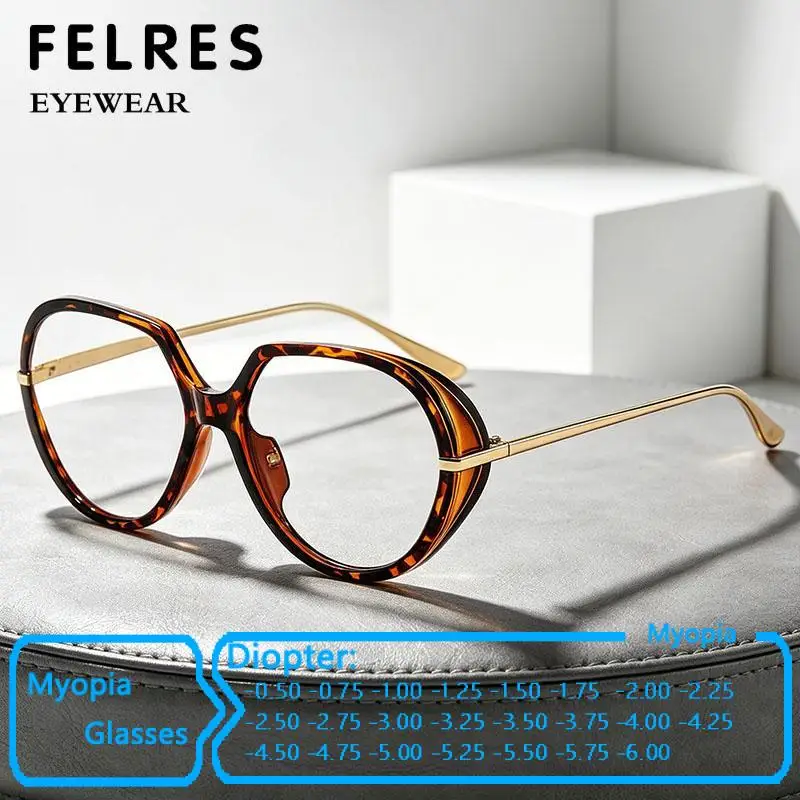 Anti Blue Light Pilot Large Prescription Myopia Glasses Women Clear Optical Spectacles Negative Diopter Eyewear -0.5 To -6.0