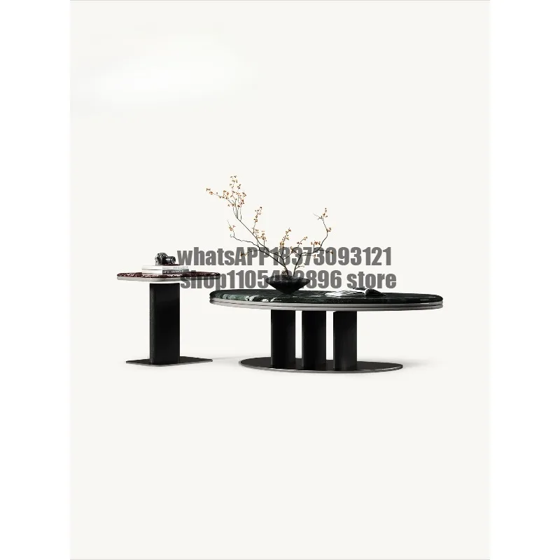 Italian minimalist natural luxury stone coffee table, living room, villa by house light luxury, modern high-end designer