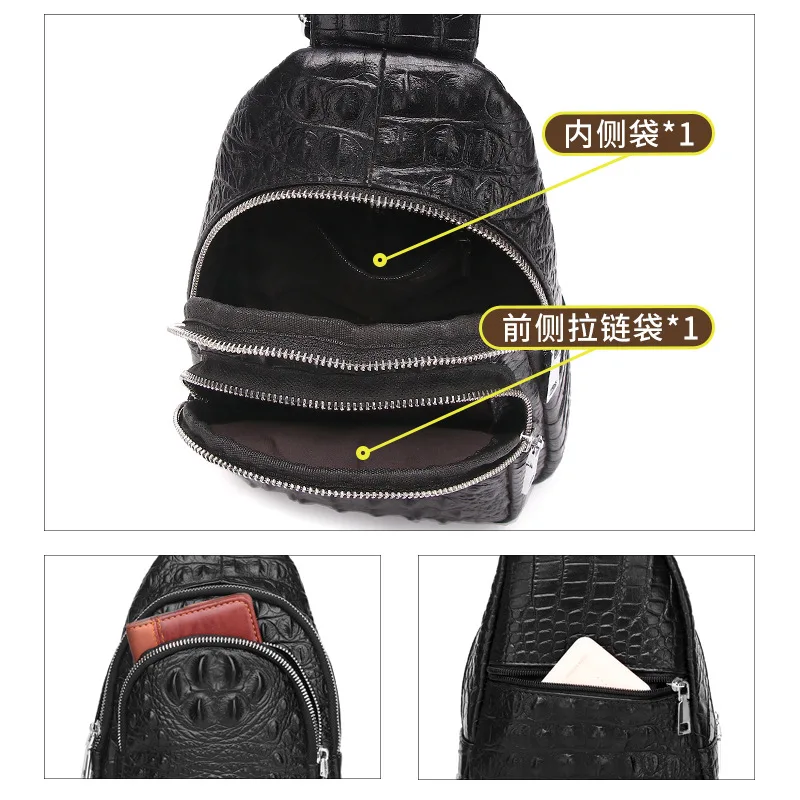 Crocodile print men's genuine leather single-shoulder chest bag, cowhide crossbody men's large-capacity front shoulder bag