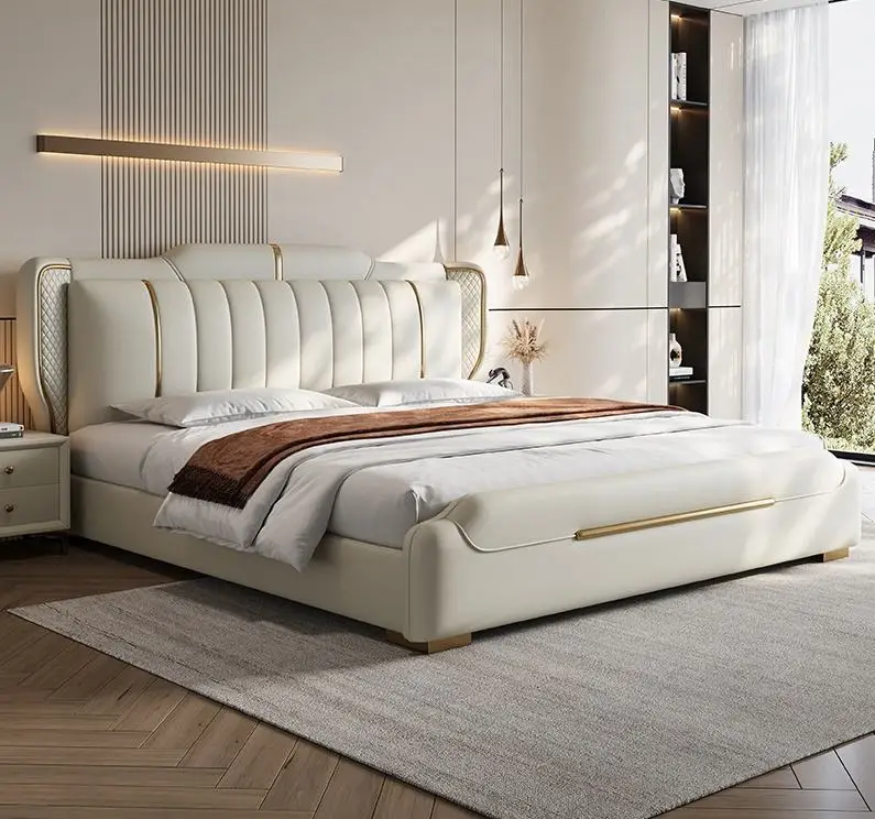 Modern King-Size Bedroom Furniture Set Direct Factory Sales Soft Upholstered Bed Wooden Frame No-Wash Design