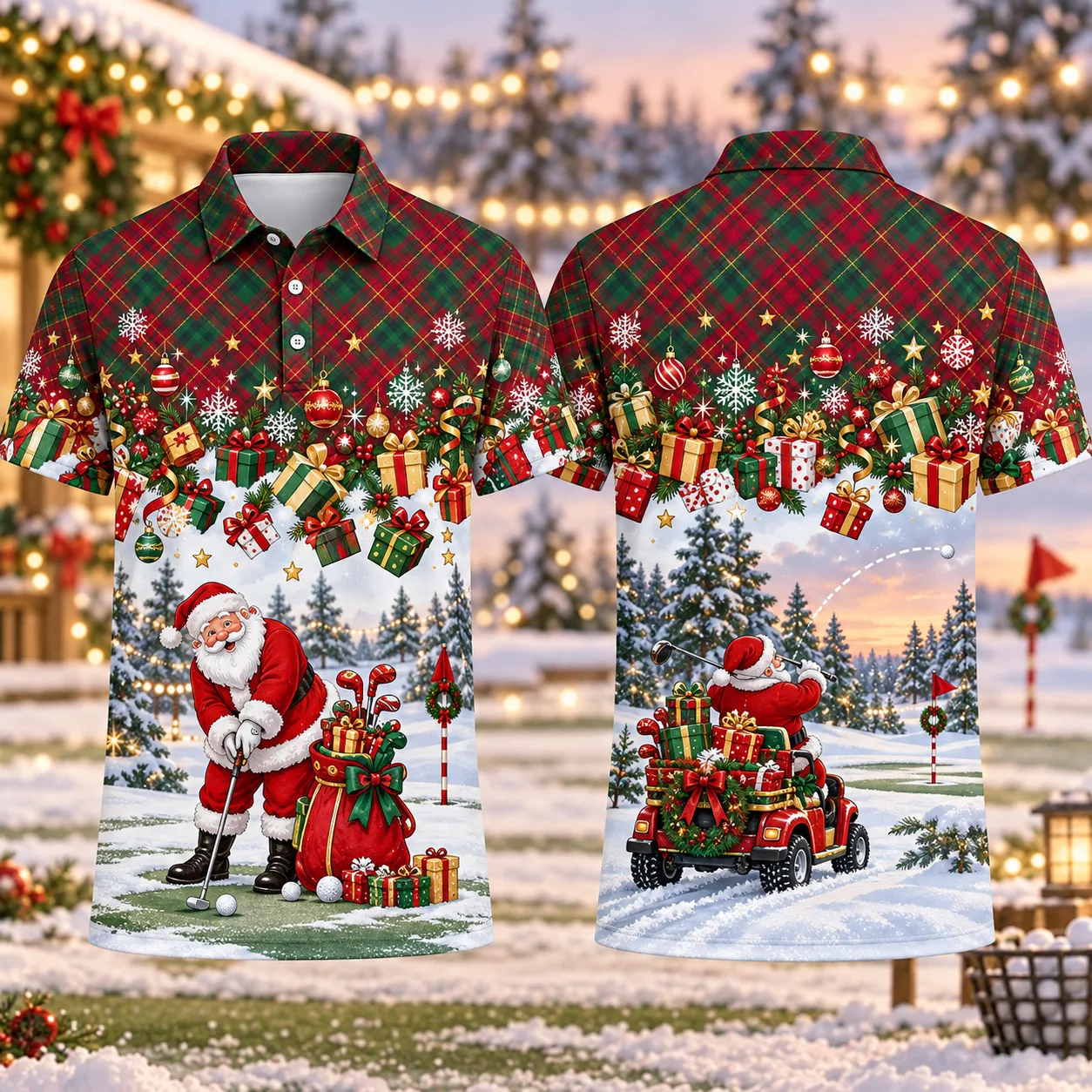 Men's Christmas Golf Polo Shirt Santa Gift Delivery 3D All Over Print Short Sleeve Holiday Party Top
