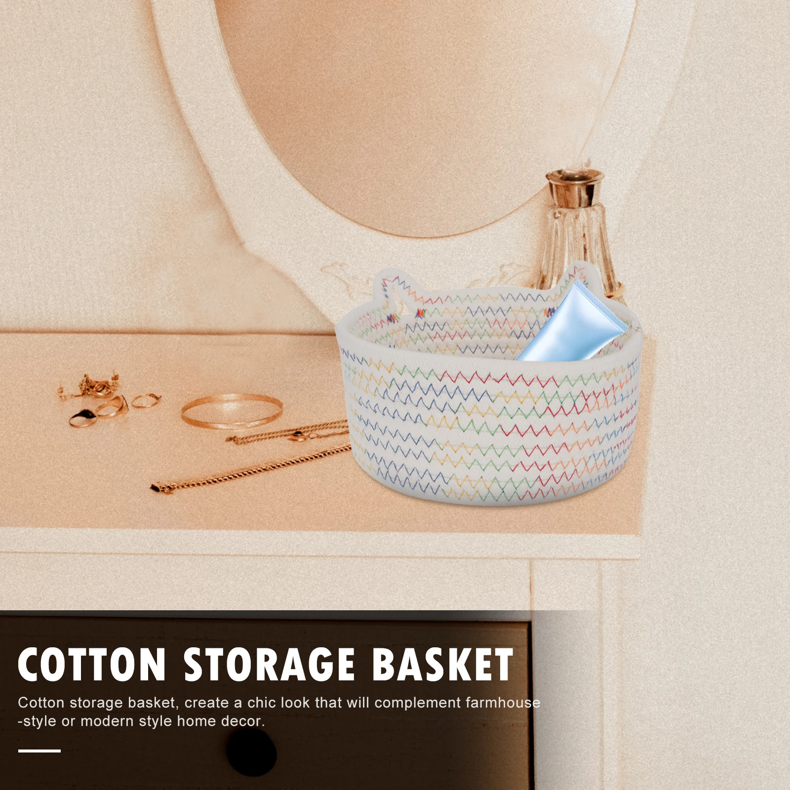 

Cat Ear Storage Basket Decorative Woven Bin Lace Small Cotton Rope Organizer Baby