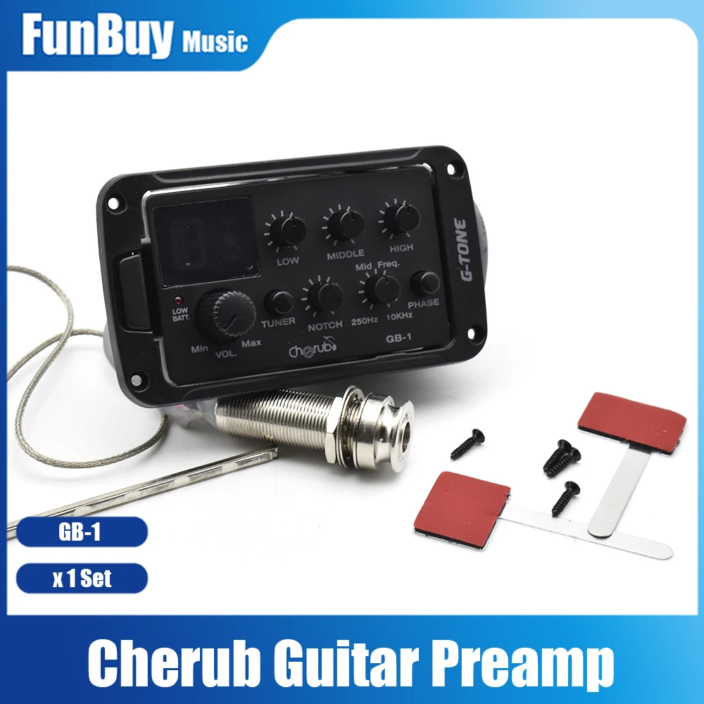 Cherub GB-1 Acoustic Guitar Preamp EQ Piezo Pickup 3-Band Equalizer with Notch/Phase/Mid Freq