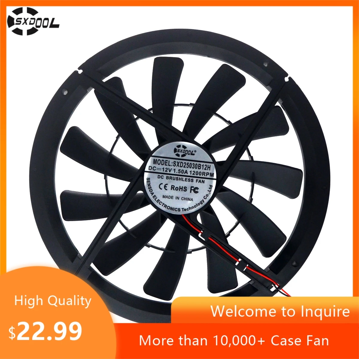 

High Airflow 250mm X 30mm PC Cases Fan: 12V, 120CFM, Quiet 40dBA, Dual Ball Bearing, Molex, with 25cm Grill & Mounting Ki