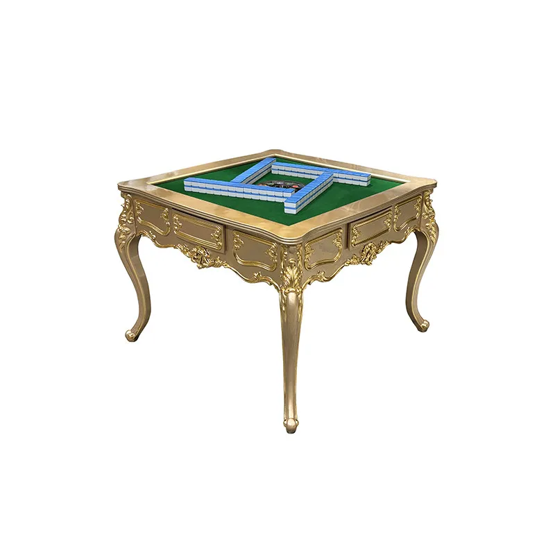French luxury solid wood mahjong table and chair combination, European court champagne engraving chess and card table