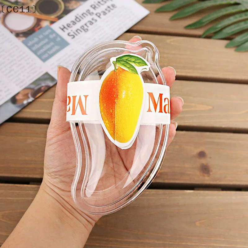 CC11ṁ10Pcs Creativo Forma de Mango Desechable Postre Pastel Taza de Plástico DIY Pastel Crema Mousse Caja de Embalaje Con Cubierta Transparente