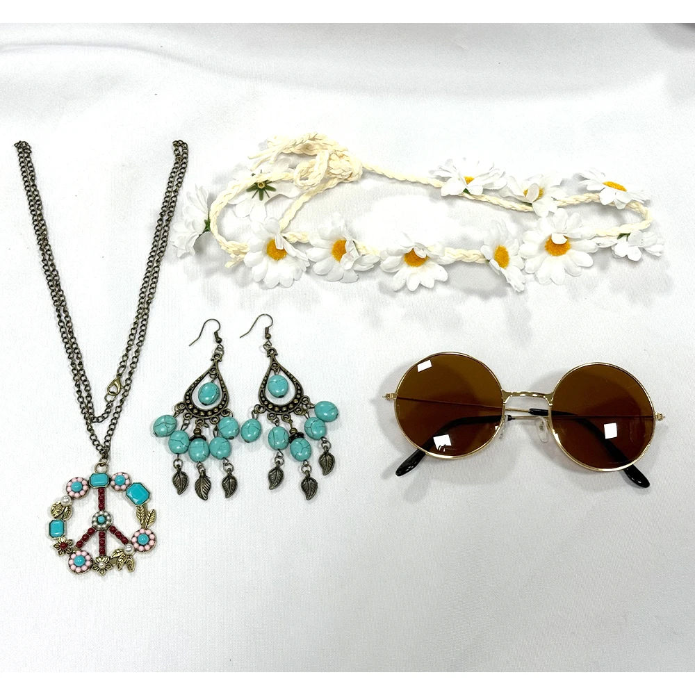 ヒッピー 60 年代アクセサリーセット ウィッグ サングラス - Women'S Accessories In The 60S のレビューと価格
