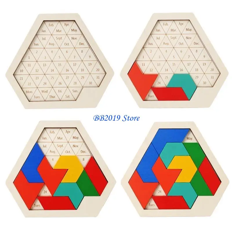 Q0KB Calendar Teaser Wooden Puzzles Education Game Set