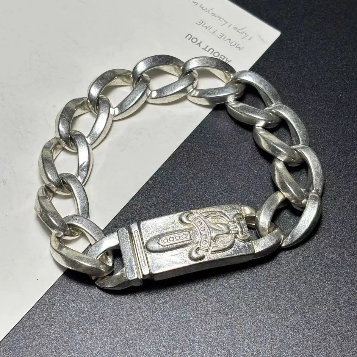 Chinese Miao silver hand cast miniature statue collection silver classical bracelet gift