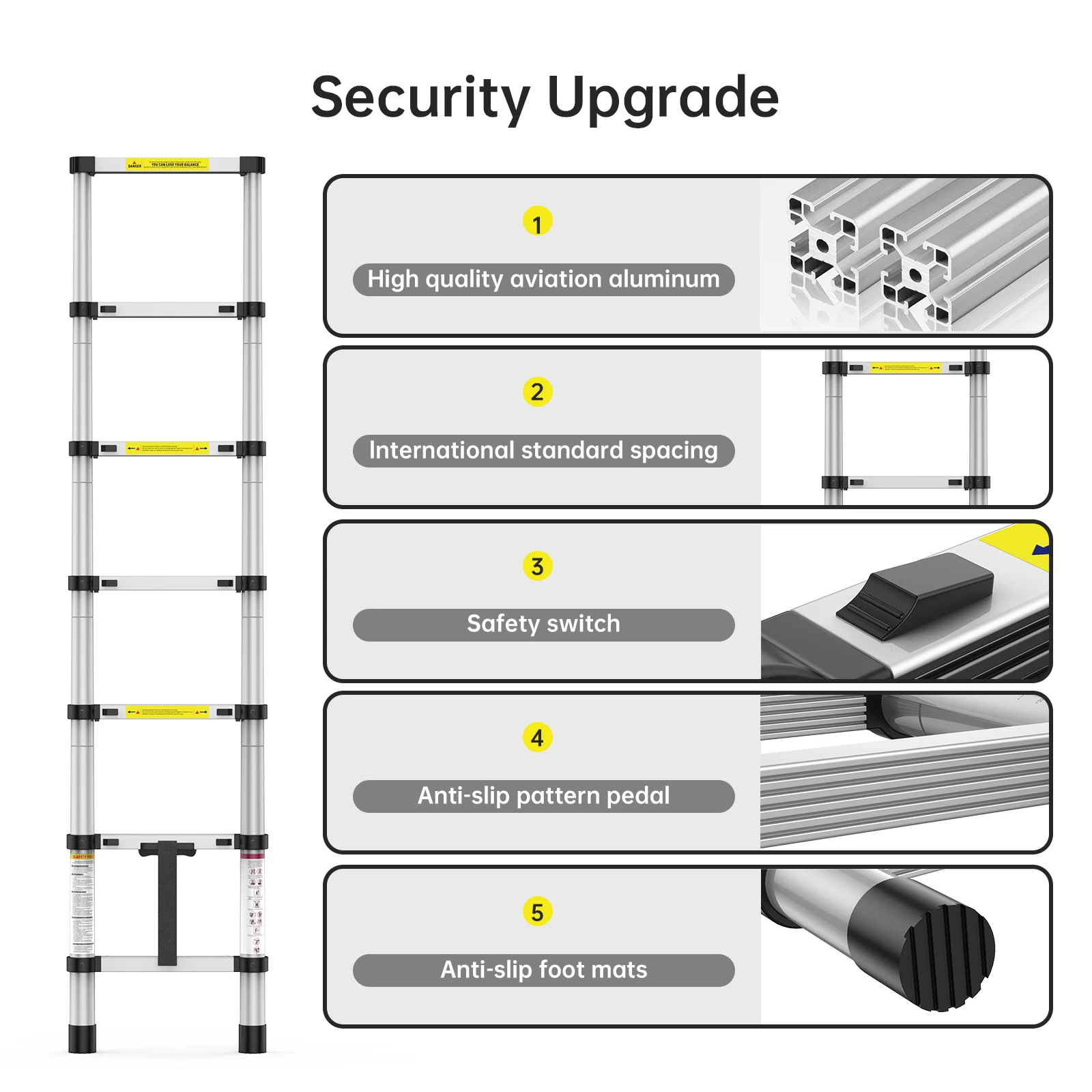 6.6FT Aluminum Telescoping Ladder,Folding Ladder Collapsible Ladder with Non-Slip Feet,Portable Multi-Purpose Extension Ladder