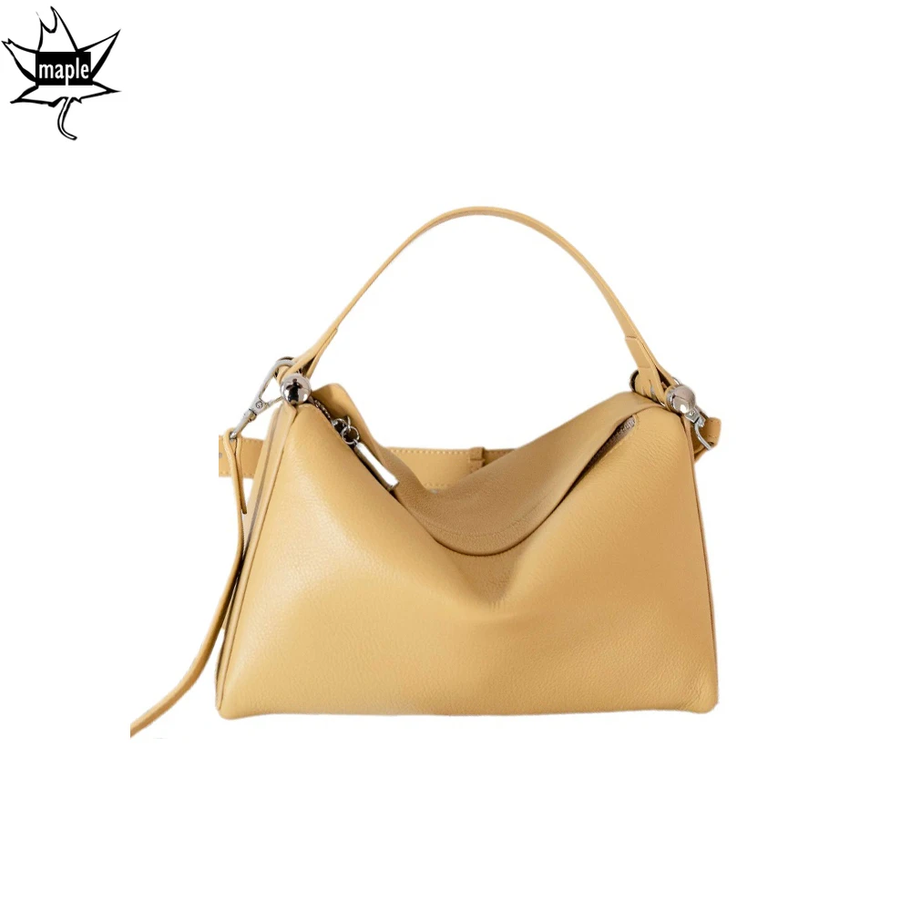 2025 New Yellow Soft High-end Feel Large Horizontal Satchel Tote Lichi Cow Leather Women Handbag Female Single Shoulder Bag