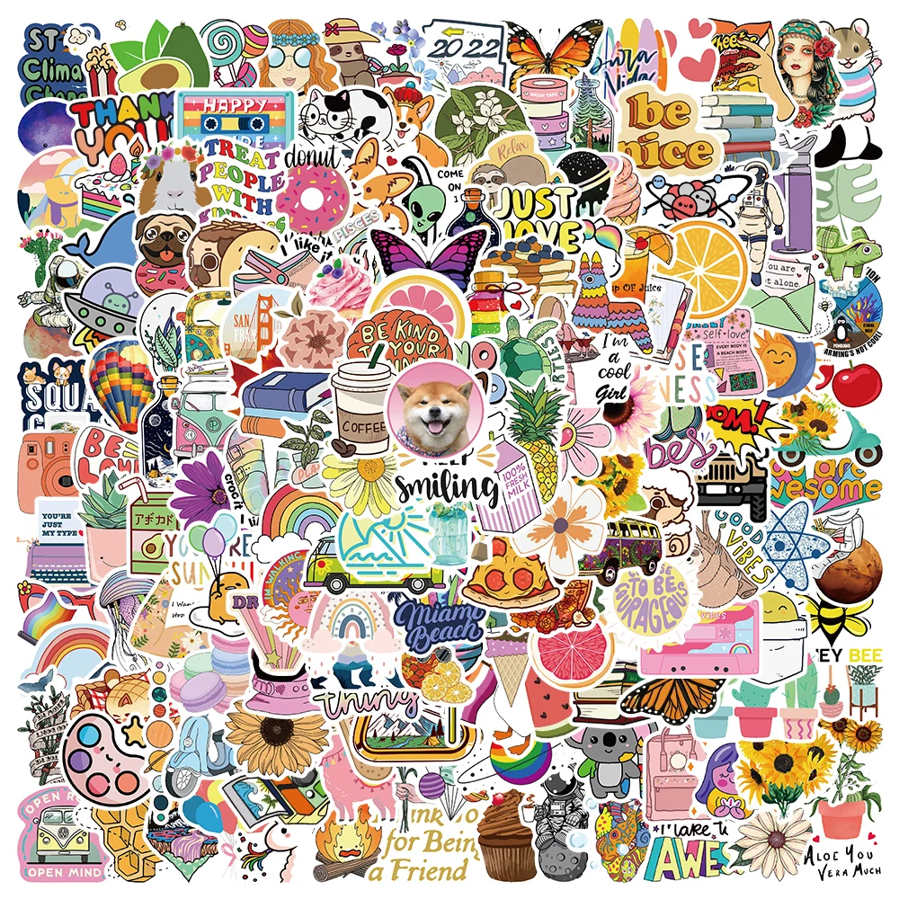 50/100/200pcs Cartoon Simple VSCO Cute Stickers Laptop Guitar Luggage Skateboards Phone Bicycle Sticker Kid Gifts Toys