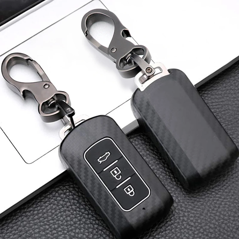 Carbon fiber ABS Car Key Case Cover for MITSUBISHI OUTLANDER 3 Lancer 10 L200 ASX Colt Pajero sport ECLIPSE CROSS with keychain